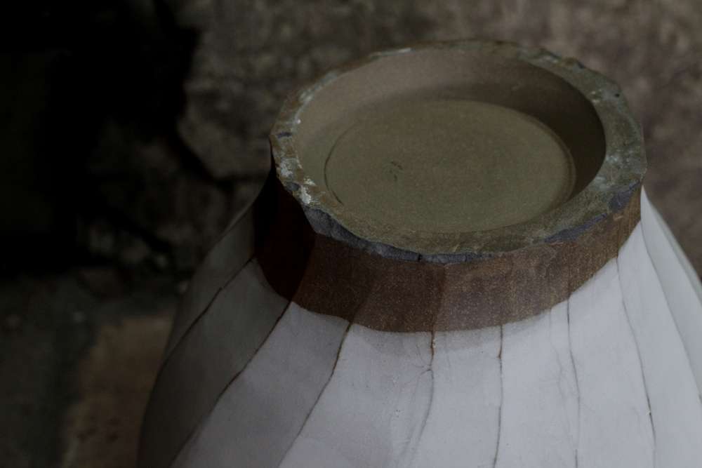 花入 粉引 砧形 十六世豊斎作