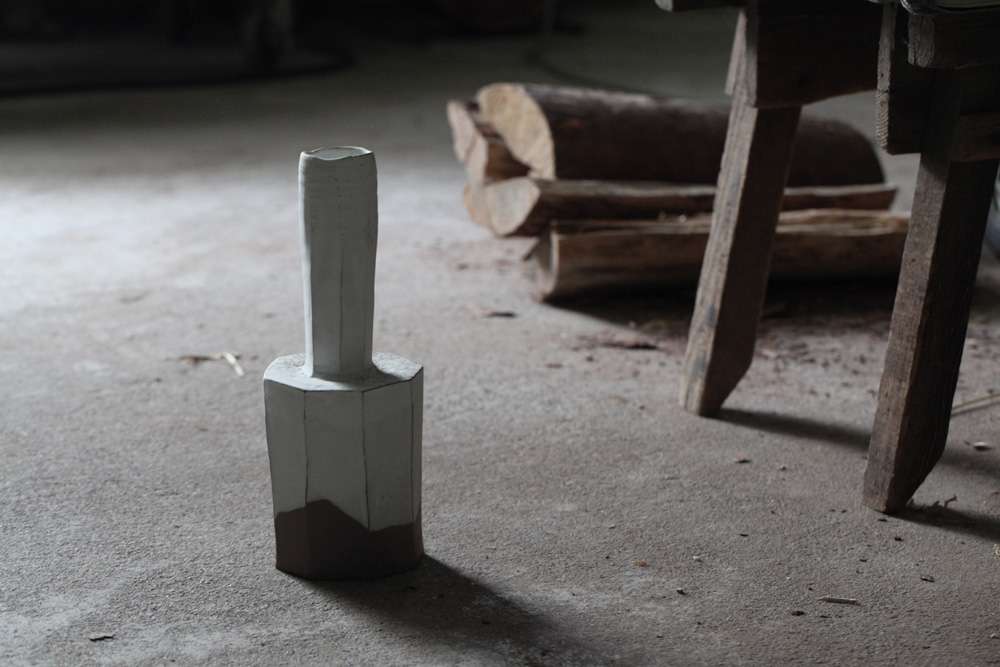 花入 粉引 砧形 十六世豊斎作