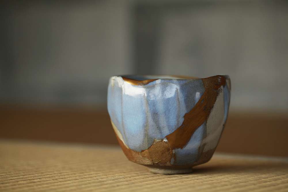 茶盌 月白釉流シ 十六世豊斎作