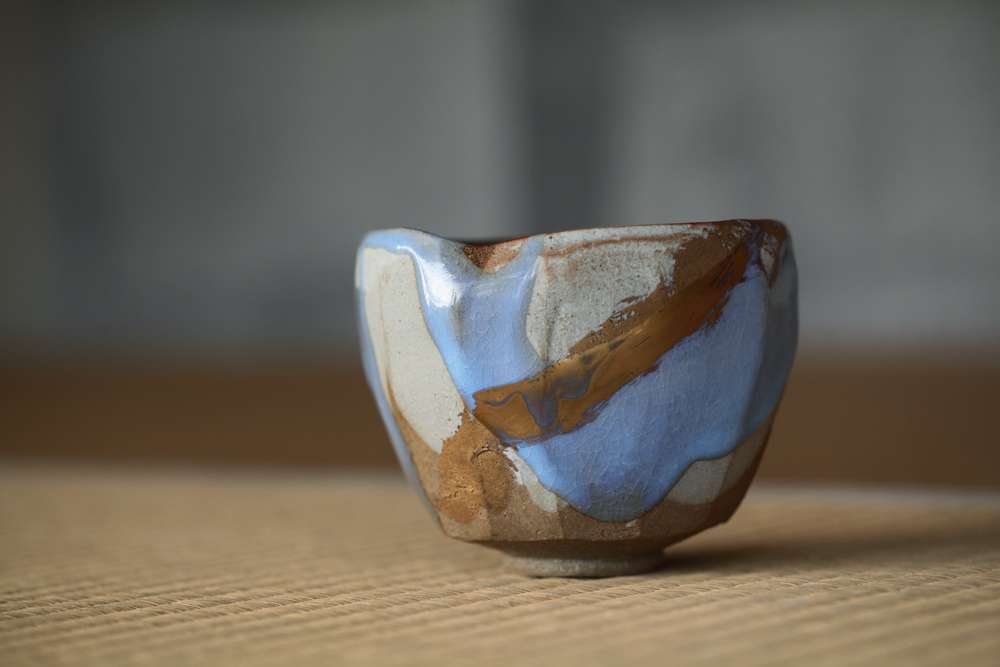 茶盌 月白釉流シ 十六世豊斎作