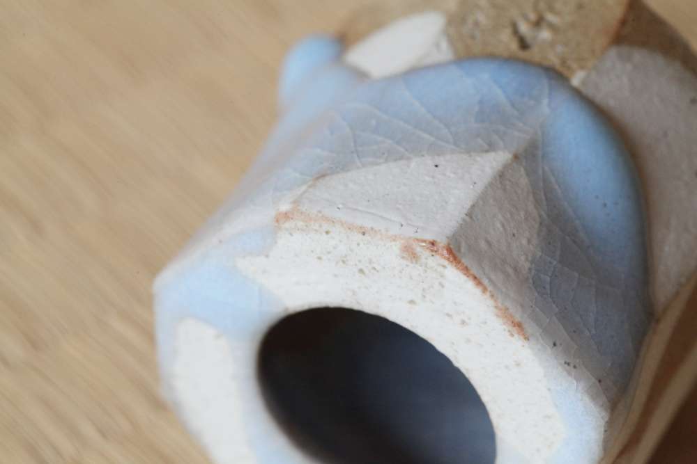 蓋置 月白釉流シ面取 十六世豊斎作