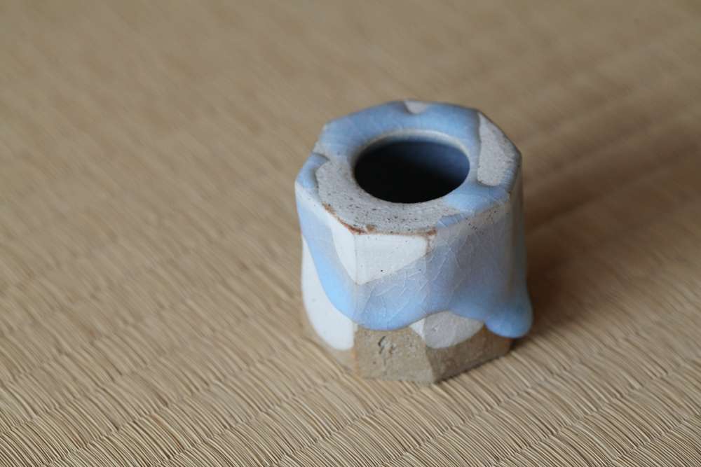 蓋置 月白釉流シ面取 十六世豊斎作