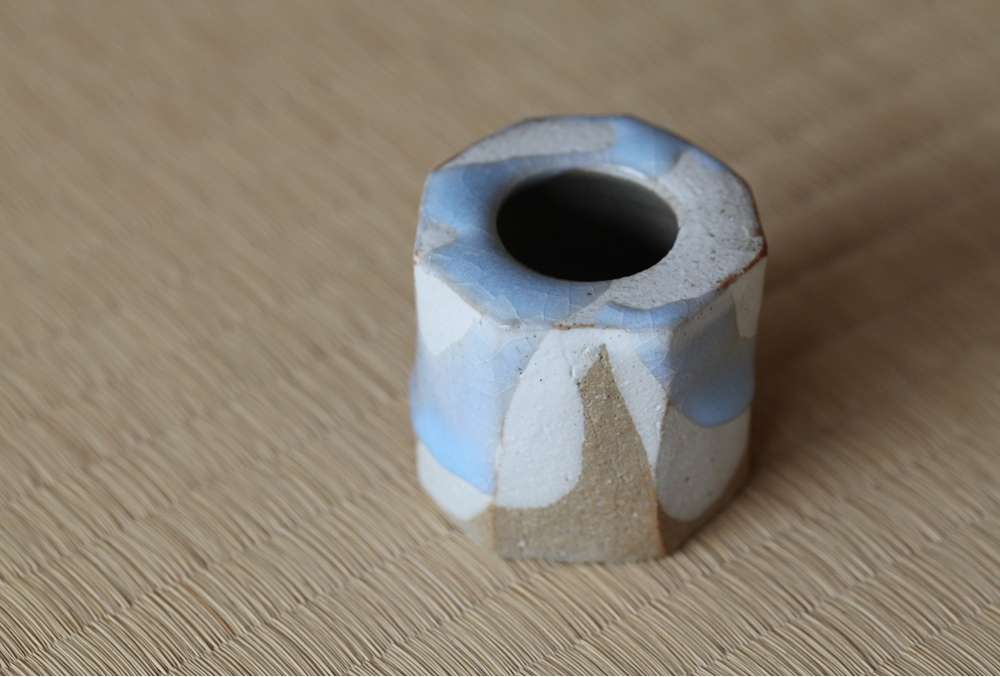 蓋置 月白釉流シ面取 十六世豊斎作