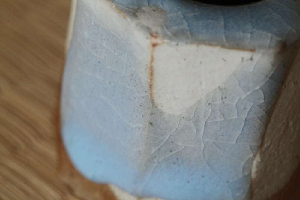 蓋置 月白釉流シ面取 十六世豊斎作