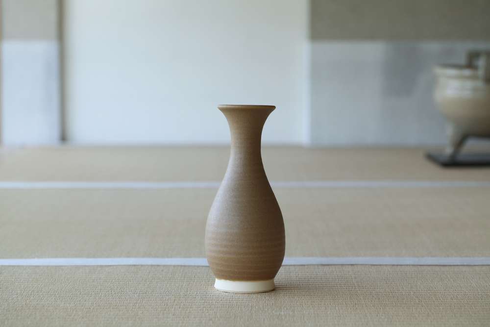 花入 松灰釉 鶴首 朝日窯工房作